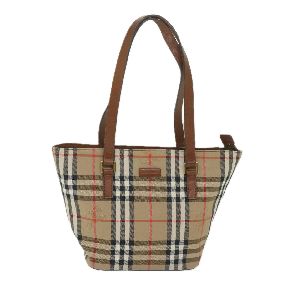 Burberry Nova Check Tote Bag Nylon Beige Auth bs10478