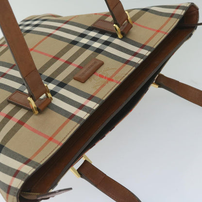 Burberry Nova Check Tote Bag Nylon Beige Auth bs10478