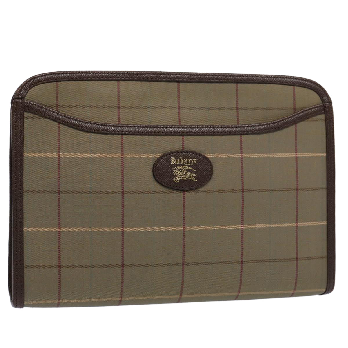 BURBERRY s Nova Check Clutch Bag Nylon Canvas Brown Auth Bs10634