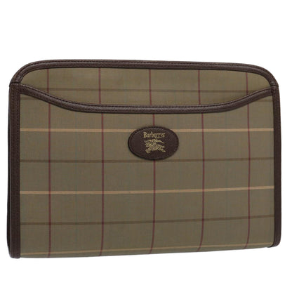 BURBERRY s Nova Check Clutch Bag Nylon Canvas Brown Auth Bs10634