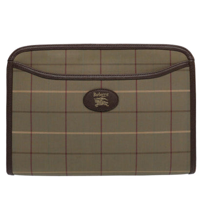 BURBERRY s Nova Check Clutch Bag Nylon Canvas Brown Auth Bs10634