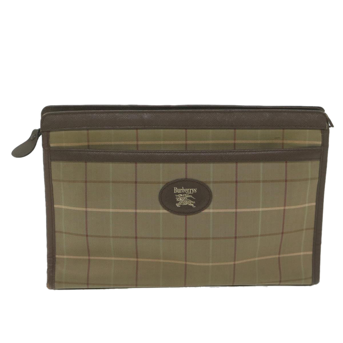 BurberrySs Nova Check Clutch Bag Nylon Canvas Brown Auth bs10776