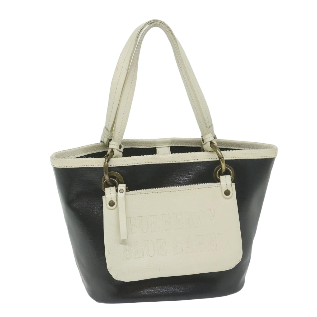 Burberry Blue Label Hand Bag Coated Canvas Black Auth bs11108