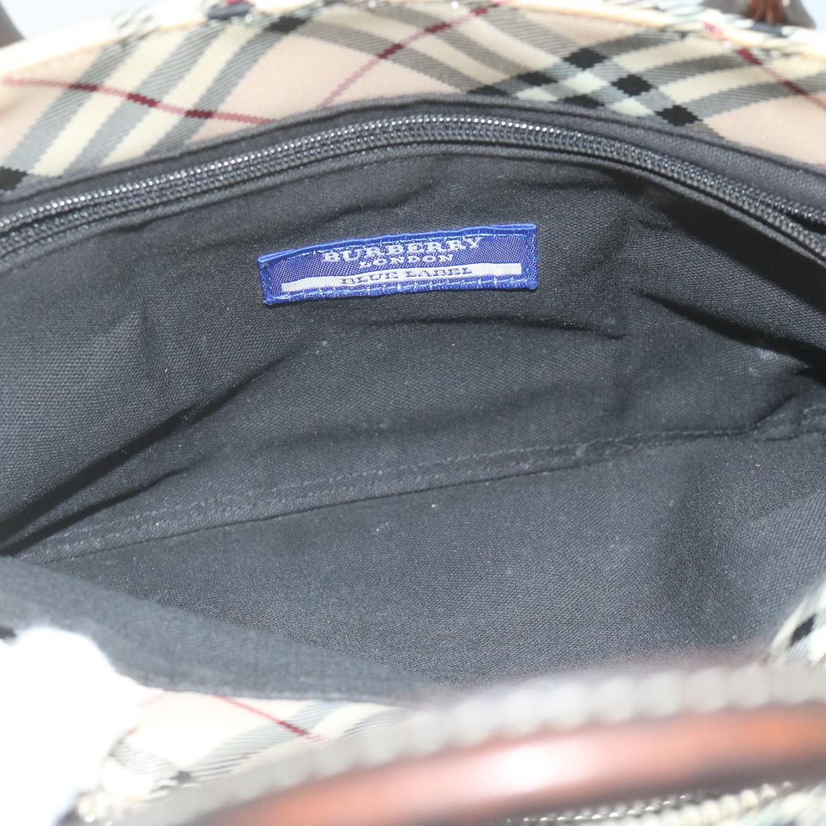 Burberry Nova Check Blue Label Hand Bag Nylon Beige Auth bs11218