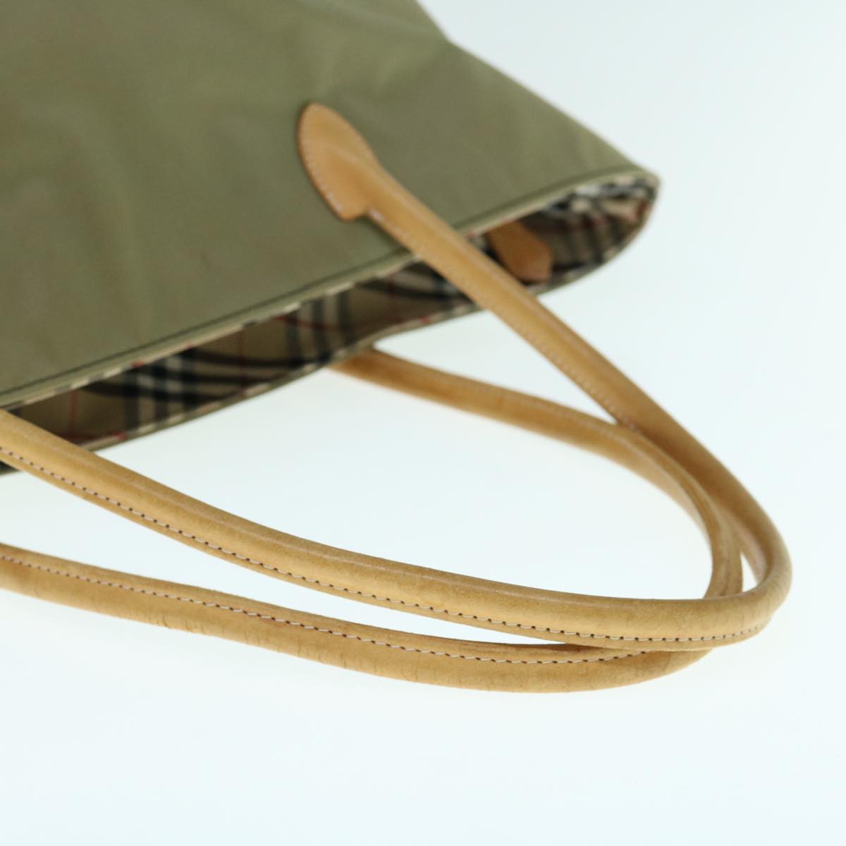 BurberrySs Blue Label Tote Bag Nylon Khaki Auth bs11303