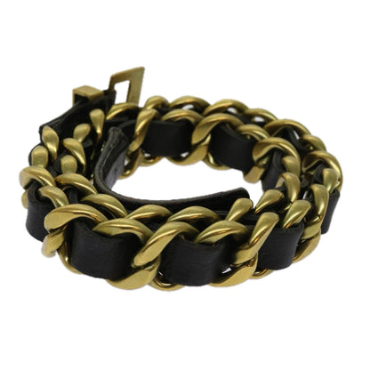 Chanel Belt Leather ."-." Gold Tone Black CC Auth bs