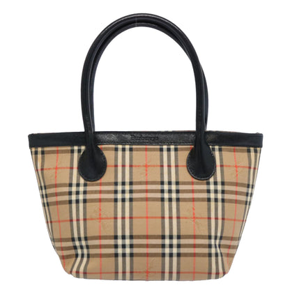 BurberrySs Nova Check Hand Bag Canvas Beige Black Auth bs11498