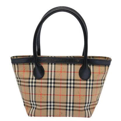 BurberrySs Nova Check Hand Bag Canvas Beige Black Auth bs11498
