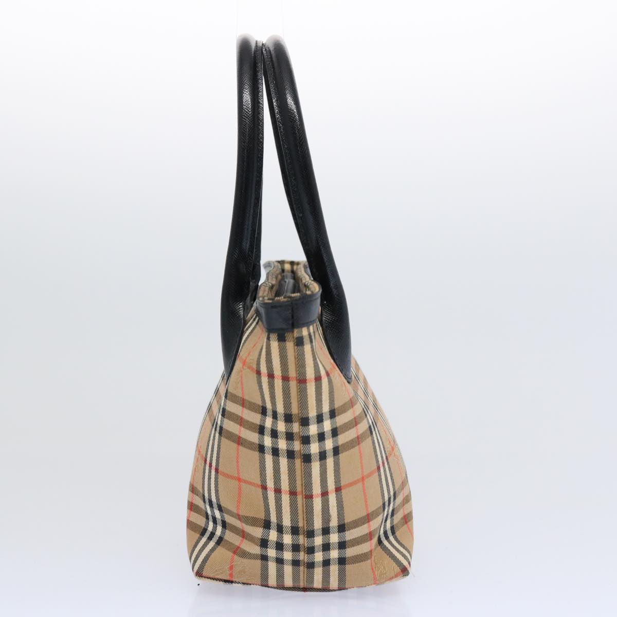 BurberrySs Nova Check Hand Bag Canvas Beige Black Auth bs11498