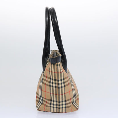 BurberrySs Nova Check Hand Bag Canvas Beige Black Auth bs11498