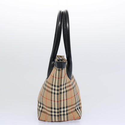 BurberrySs Nova Check Hand Bag Canvas Beige Black Auth bs11498