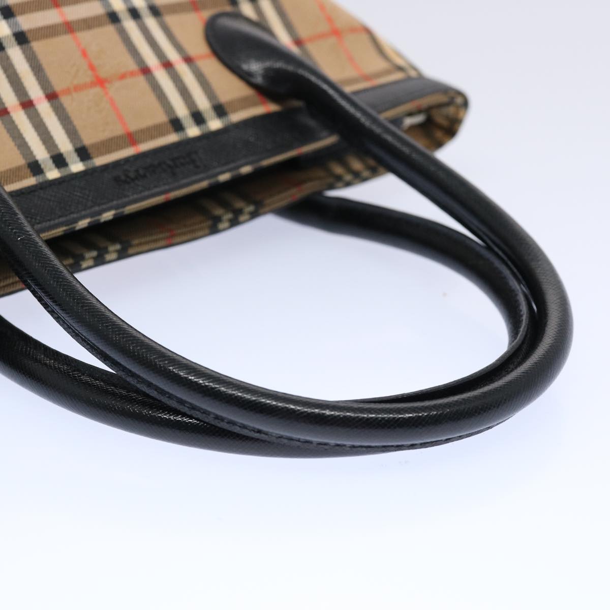 BurberrySs Nova Check Hand Bag Canvas Beige Black Auth bs11498