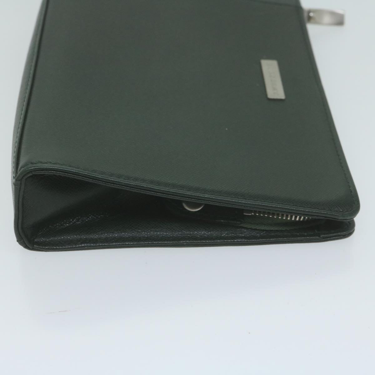 Burberry Clutch Bag Leather Green Auth bs11873