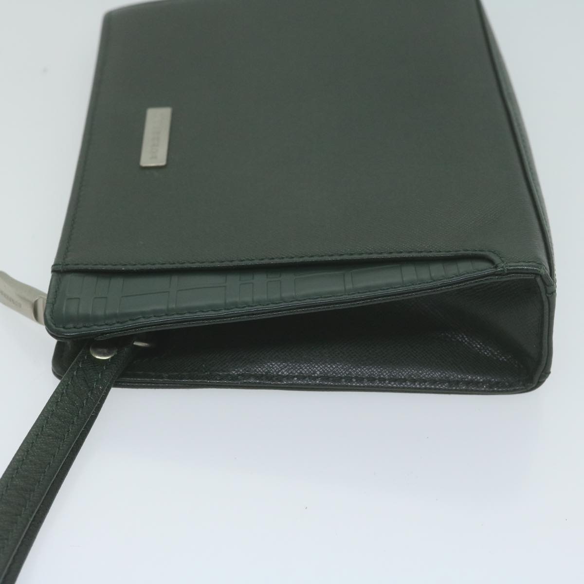 Burberry Clutch Bag Leather Green Auth bs11873