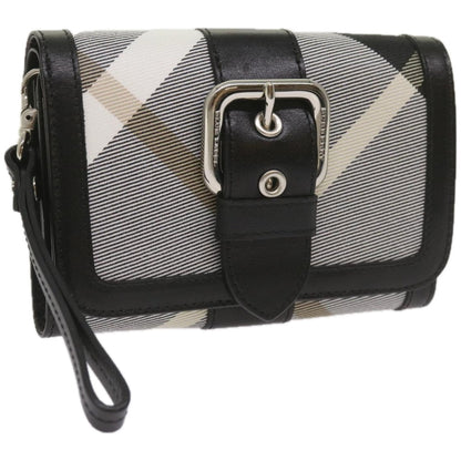 Burberry Nova Check Wallet Nylon Gray Black Auth bs12103