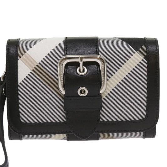 Burberry Nova Check Wallet Nylon Gray Black Auth bs12103