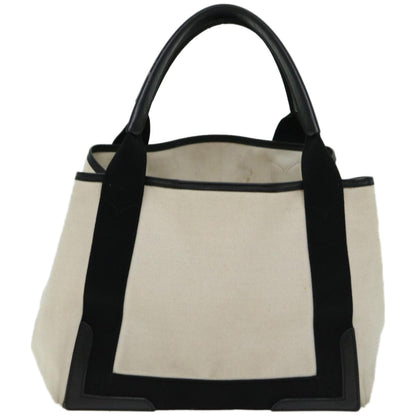 Balenciaga Hand Bag Canvas White Black Auth bs12378