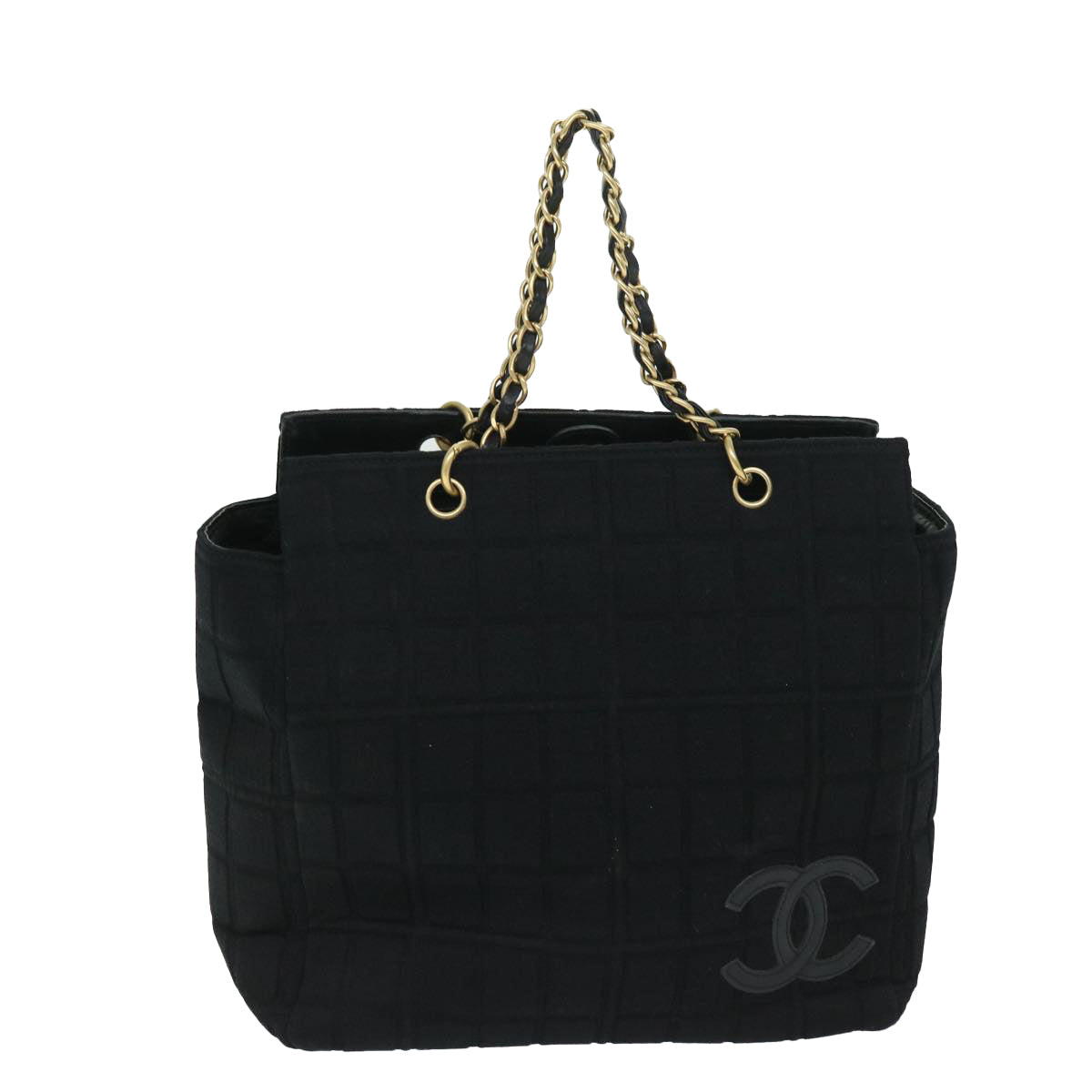 Chanel Choco Bar Chain Hand Bag Cotton Black CC Auth bs