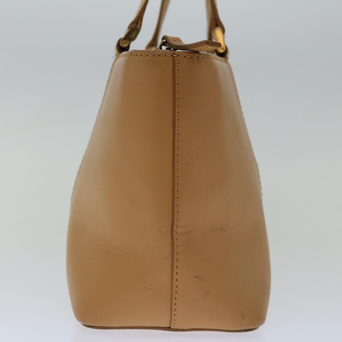 Burberry Hand Bag Leather Beige Auth bs12474