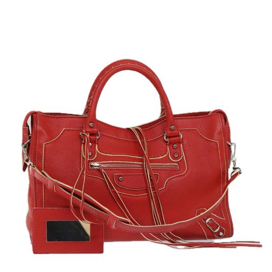 Balenciaga City Hand Bag Leather 2way Red 115748 Auth bs12559