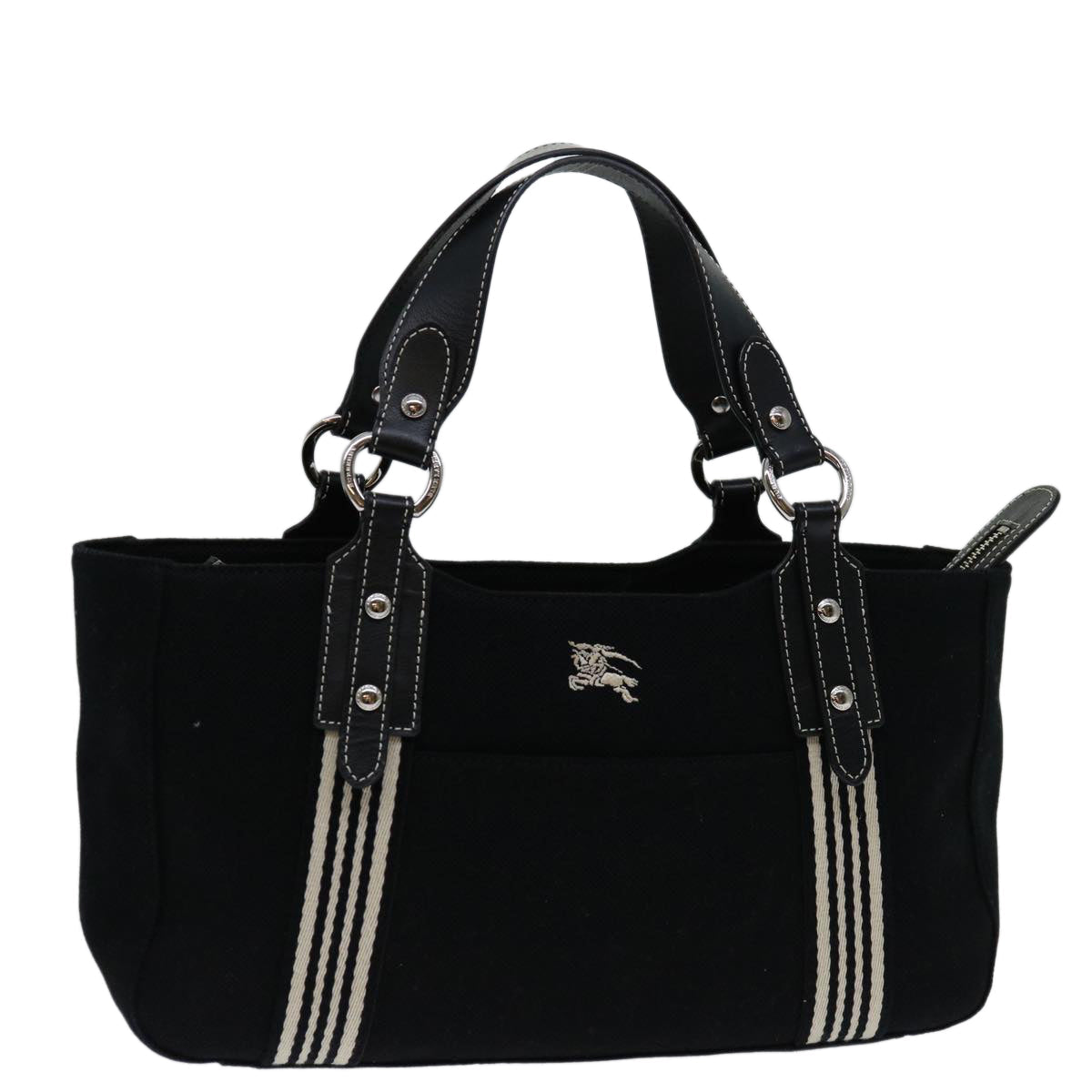 BURBERRYSs Nova Check Blue Label Hand Bag Canvas Black White Auth bs12790