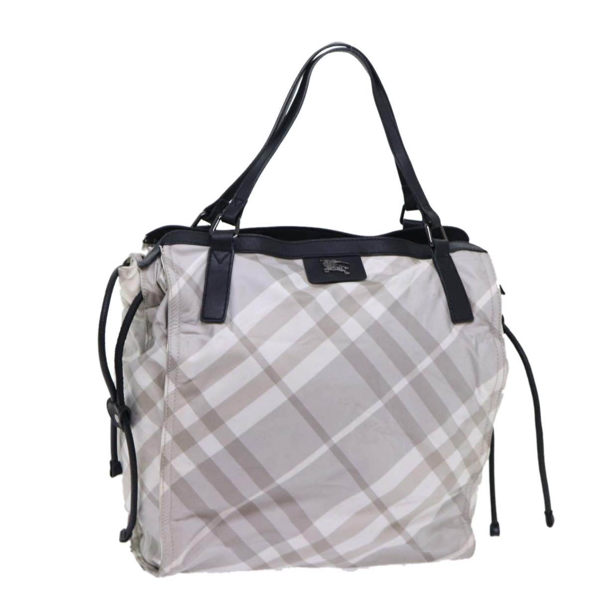 BURBERRY Nova Check Tote Bag Nylon Gray Black Auth bs13094