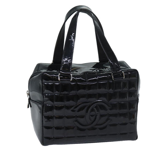 Chanel COCO Mark Choco Bar Hand Bag Patent leather Black CC Auth bs