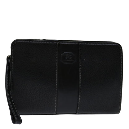 Burberry Clutch Bag Leather Black Auth bs13248