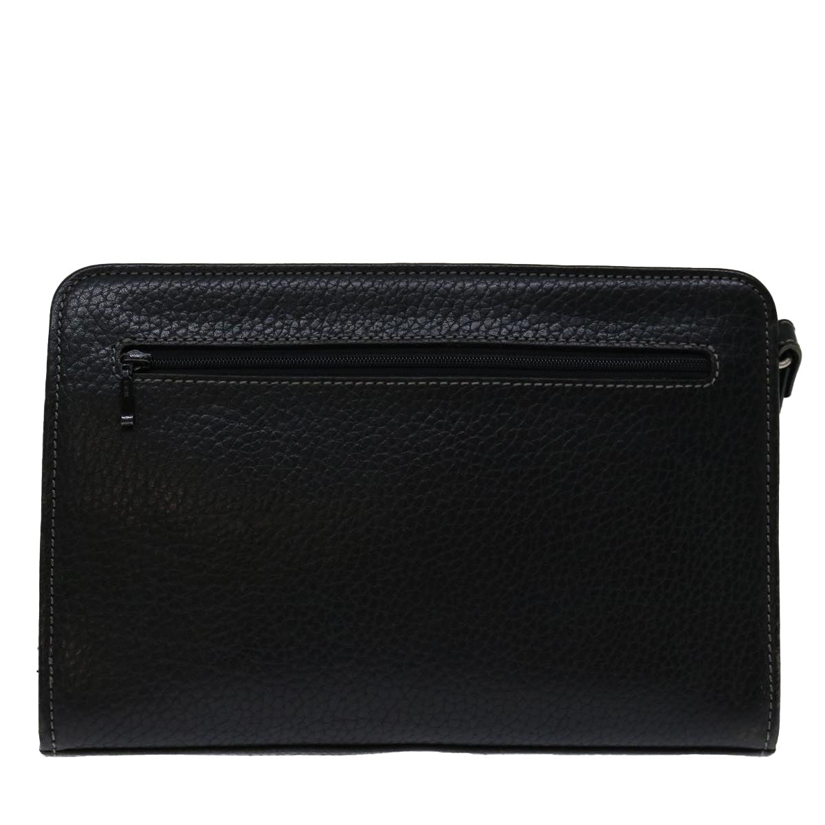 Burberry Clutch Bag Leather Black Auth bs13248