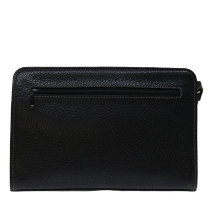 Burberry Clutch Bag Leather Black Auth bs13248