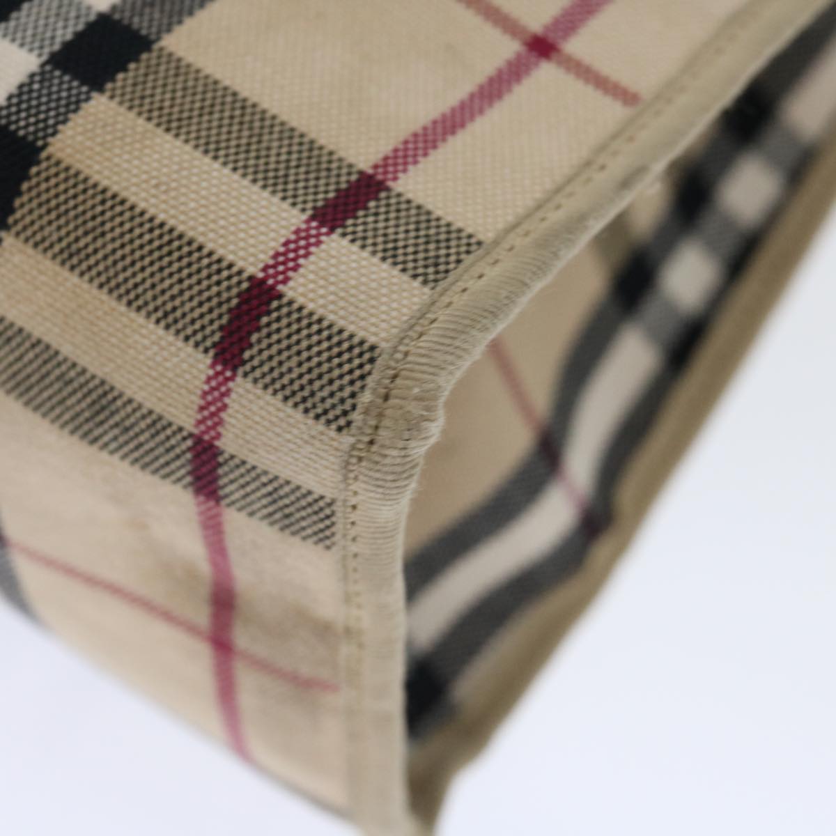 Burberry Nova Check Hand Bag Canvas Beige Auth bs13432