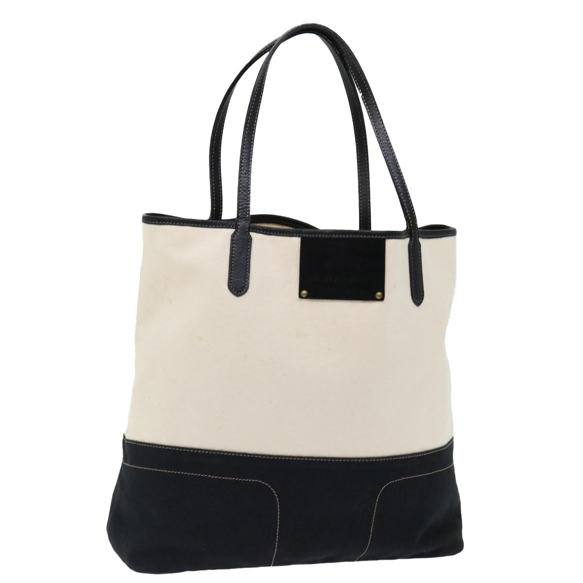 Burberry Blue Label Tote Bag Canvas White Black Auth bs13449
