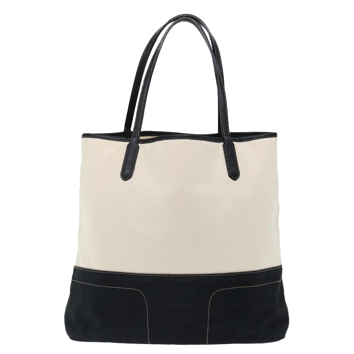 Burberry Blue Label Tote Bag Canvas White Black Auth bs13449