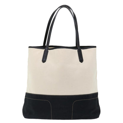 Burberry Blue Label Tote Bag Canvas White Black Auth bs13449