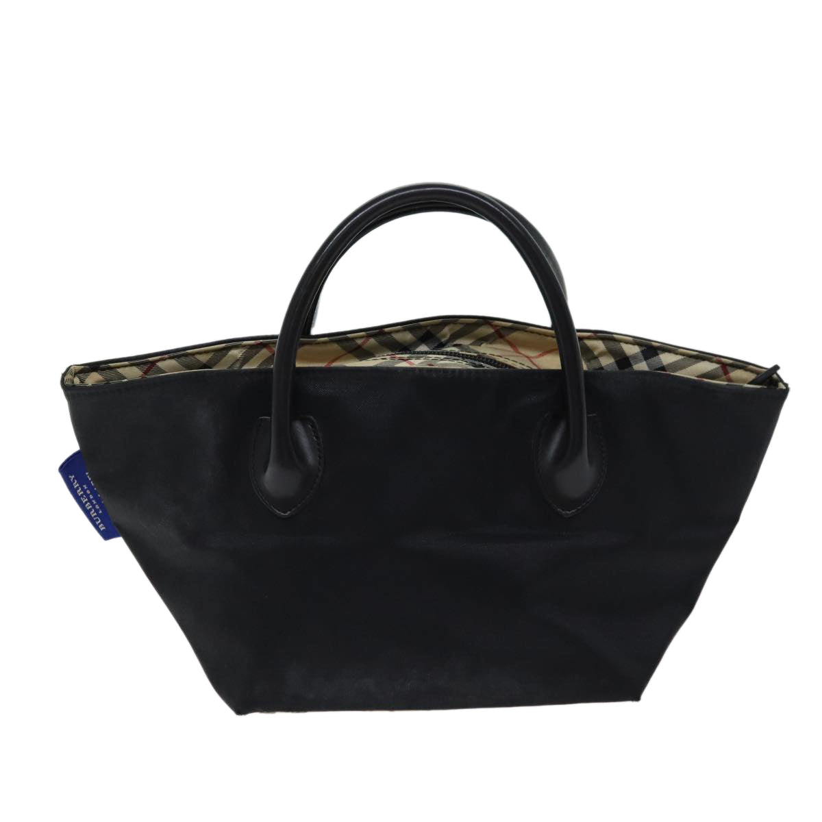 Burberry Nova Check Blue Label Hand Bag Nylon Black Beige Auth bs13576