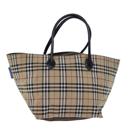 BurberrySs Nova Check Blue Label Tote Bag Nylon Beige Brown Auth bs13688