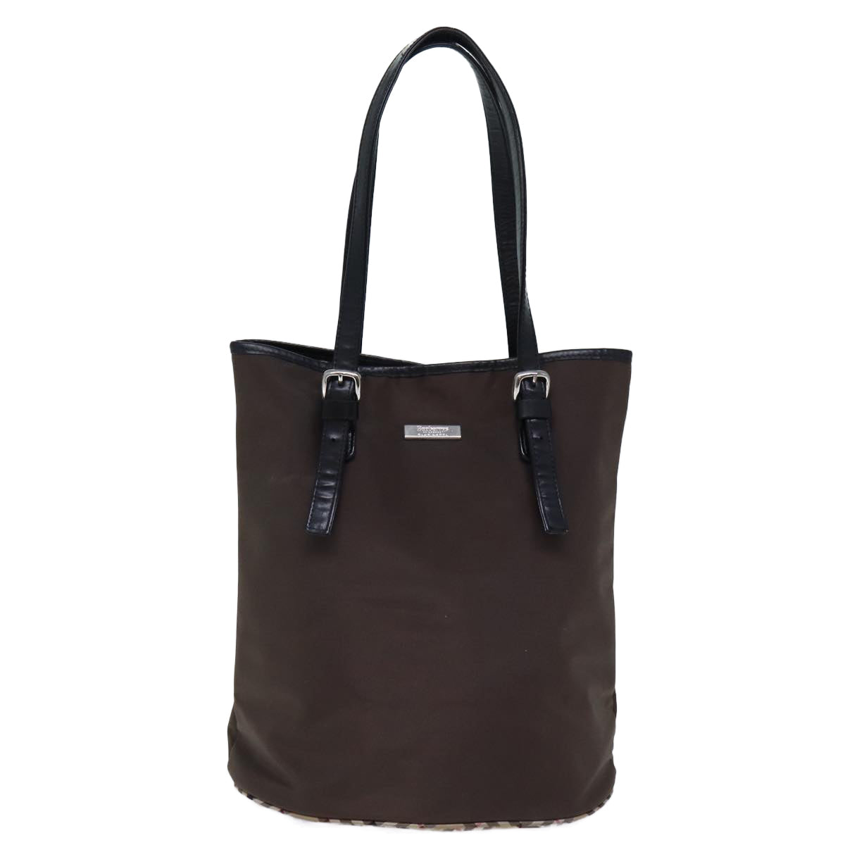BURBERRYSs Nova Check Blue Label Shoulder Bag Nylon Brown Beige Auth bs13690