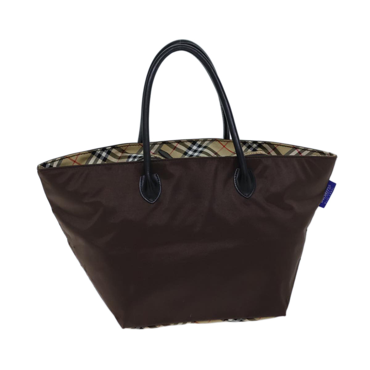 BurberrySs Nova Check Blue Label Hand Bag Nylon Brown Black Auth bs13693