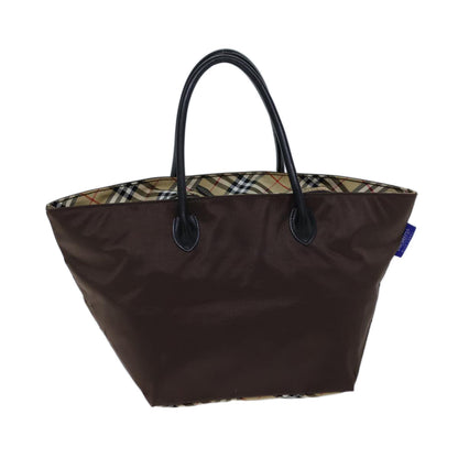 BurberrySs Nova Check Blue Label Hand Bag Nylon Brown Black Auth bs13693