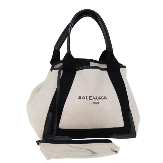 Balenciaga Cabas S Hand Bag Canvas White Black Auth bs13699