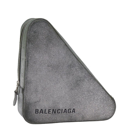 Balenciaga Triangle Duffle Clutch Bag Leather Gray 476976 Auth bs13794