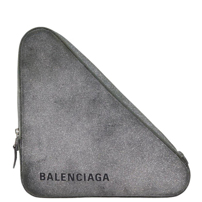 Balenciaga Triangle Duffle Clutch Bag Leather Gray 476976 Auth bs13794