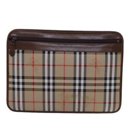 BurberrySs Nova Check Clutch Bag Canvas Beige Auth bs13819