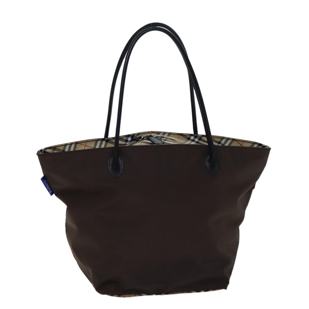 BurberrySs Nova Check Blue Label Tote Bag Nylon Brown Auth bs13863