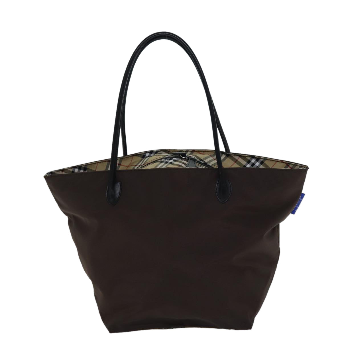 BurberrySs Nova Check Blue Label Tote Bag Nylon Brown Auth bs13863