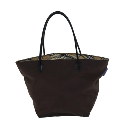 BurberrySs Nova Check Blue Label Tote Bag Nylon Brown Auth bs13863
