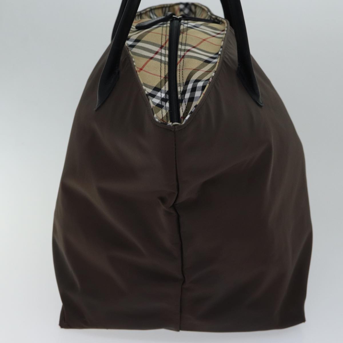 BurberrySs Nova Check Blue Label Tote Bag Nylon Brown Auth bs13863