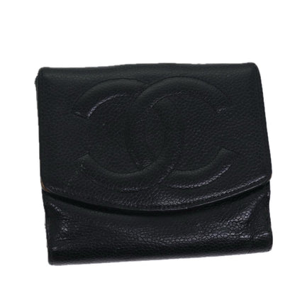 CHANEL Wallet Caviar Skin Black CC Auth bs13883