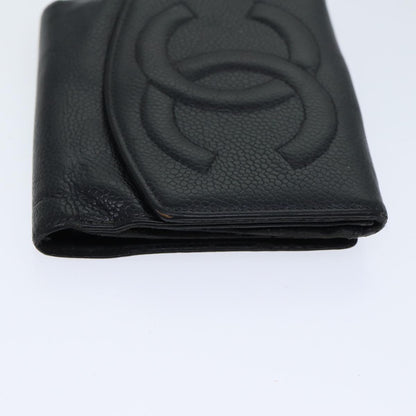CHANEL Wallet Caviar Skin Black CC Auth bs13883