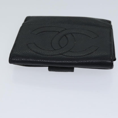 CHANEL Wallet Caviar Skin Black CC Auth bs13886